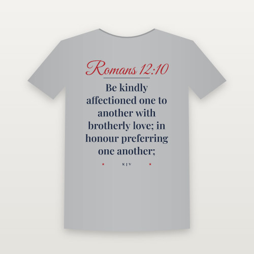 Romans 12:10 KJV Christian T-Shirt (Script) - Heather Gray