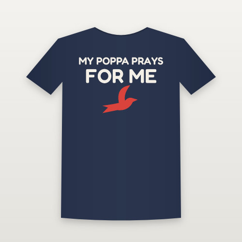 My Poppa Prays for Me Christian Youth Tee (Kids Block) - Navy