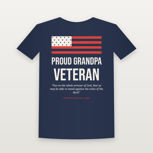 Proud Grandpa · Veteran Short Sleeve Tee with Ephesians 6:11 (Flag) - Navy