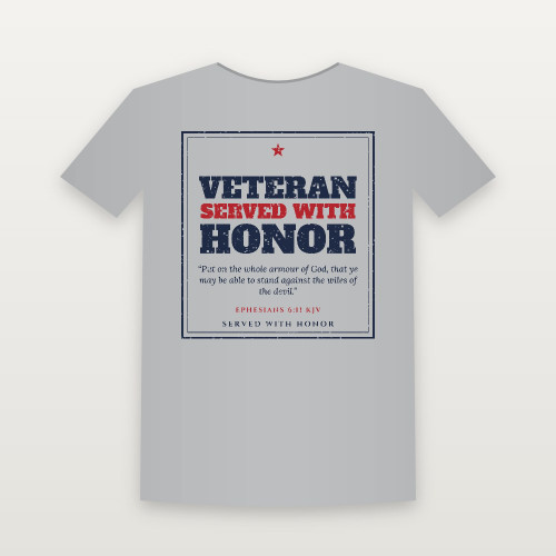 Veteran · Served with Honor Short Sleeve Tee with Ephesians 6:11 (Vintage Frame) - Heather Gray