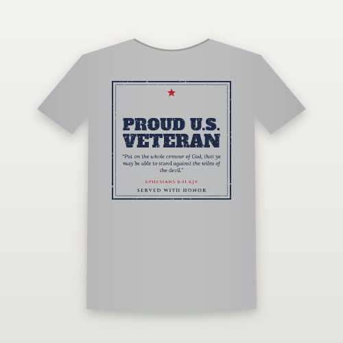 Proud U.S. Veteran Short Sleeve Tee with Ephesians 6:11 (Vintage Frame) - Heather Gray