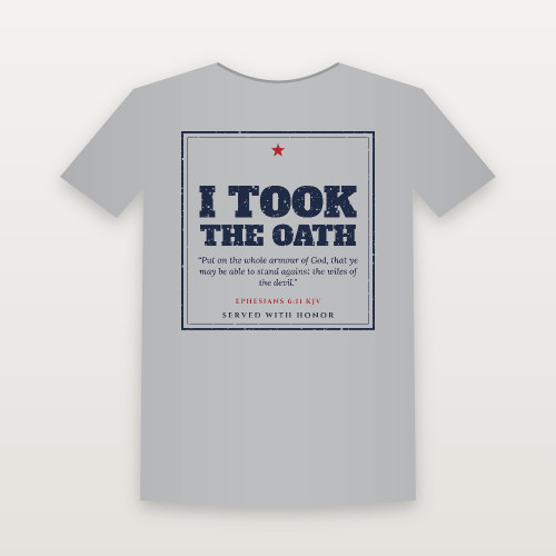 I Took the Oath Veteran Short Sleeve Tee with Ephesians 6:11 (Vintage Frame) - Heather Gray