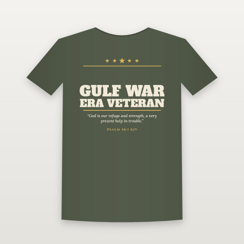 Gulf War Era Veteran Short Sleeve Tee with Psalm 46:1 (Star Banner) - Military Green