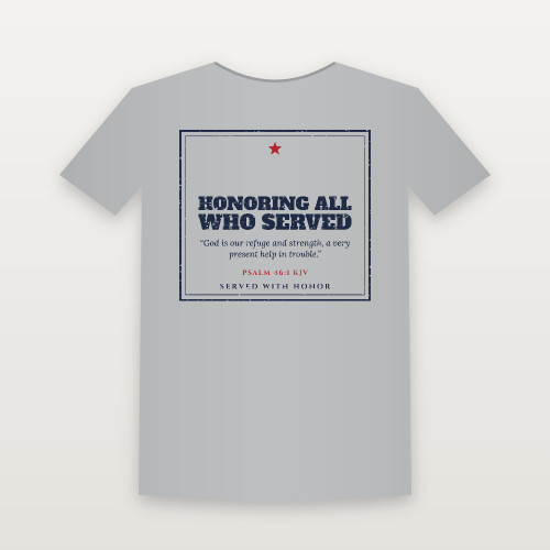 Honoring All Who Served Veteran Short Sleeve Tee with Psalm 46:1 (Vintage Frame) - Heather Gray