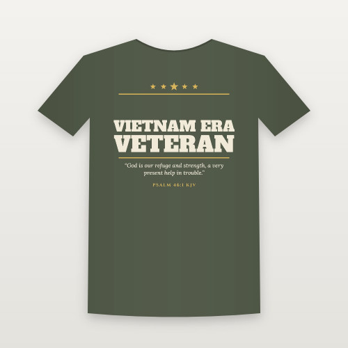 Vietnam Era Veteran Short Sleeve Tee with Psalm 46:1 (Star Banner) - Military Green
