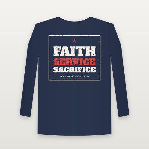Faith · Service · Sacrifice Veteran Long Sleeve Tee (Vintage Frame) - Navy