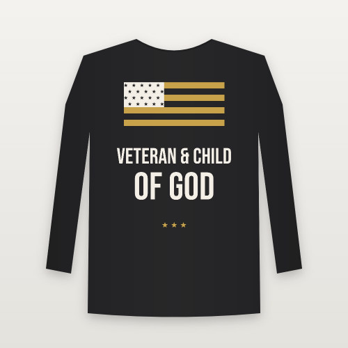Veteran & Child of God Long Sleeve Tee (Flag) - Black
