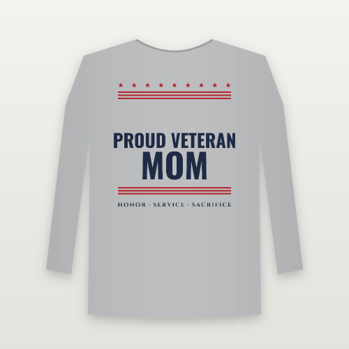 Proud Veteran Mom Long Sleeve Tee (Stars & Stripes) - Heather Gray