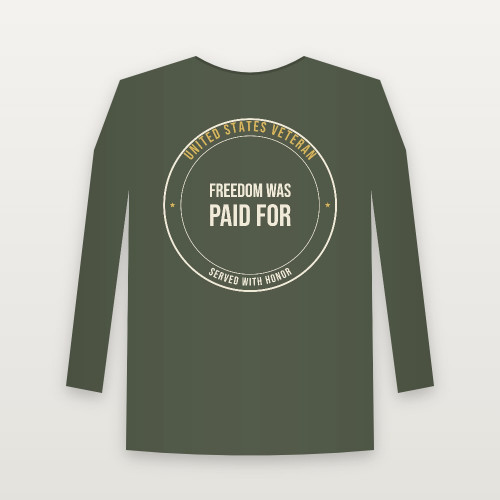 Freedom Was Paid For Veteran Long Sleeve Tee (Badge) - Military Green