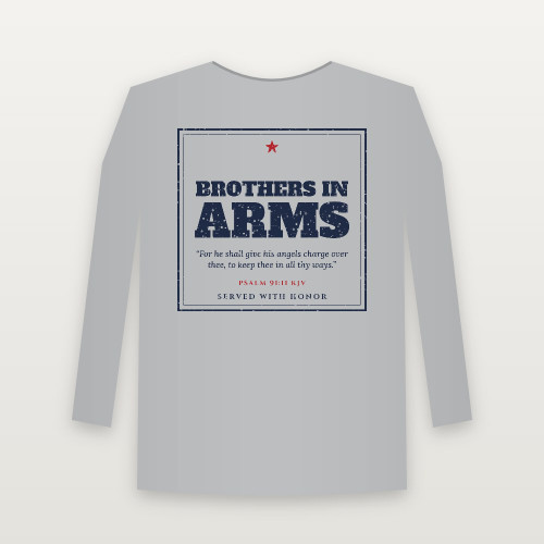 Brothers in Arms Veteran Long Sleeve Tee with Psalm 91:11 (Vintage Frame) - Heather Gray