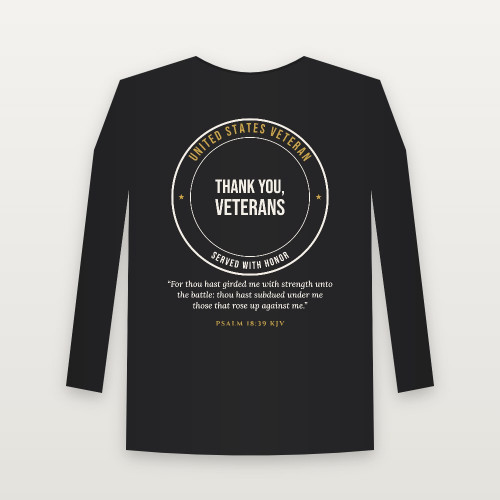 Thank You, Veterans Long Sleeve Tee with Psalm 18:39 (Badge) - Black