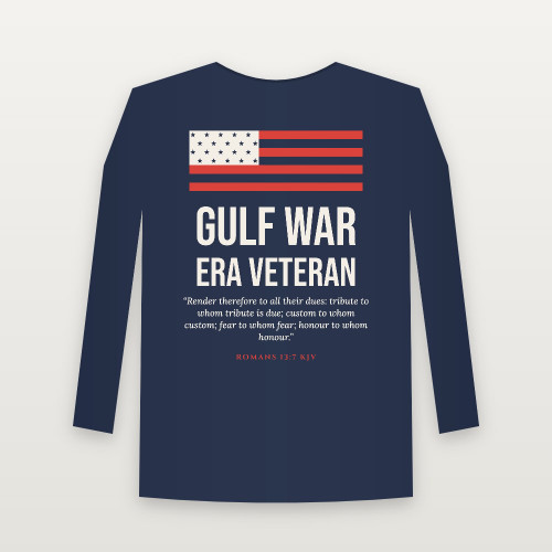 Gulf War Era Veteran Long Sleeve Tee with Romans 13:7 (Flag) - Navy
