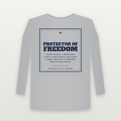 Protector of Freedom Veteran Long Sleeve Tee with Romans 13:7 (Vintage Frame) - Heather Gray
