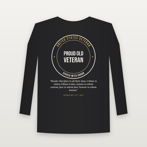 Proud Old Veteran Long Sleeve Tee with Romans 13:7 (Badge) - Black