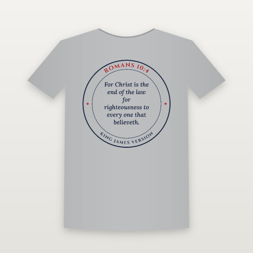 Romans 10:4 KJV Christian T-Shirt (Round Badge) - Heather Gray