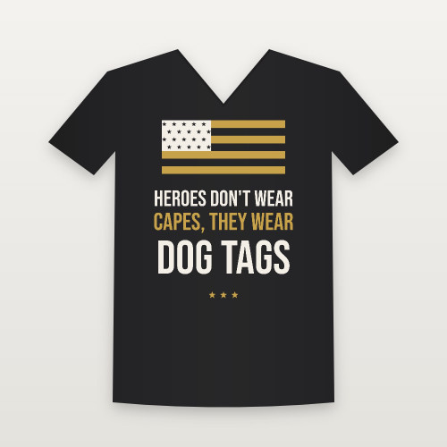 Heroes Don't Wear Capes, They Wear Dog Tags Veteran V-Neck Tee (Flag) - Black