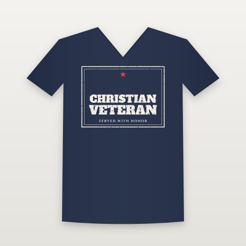 Christian Veteran V-Neck Tee (Vintage Frame) - Navy