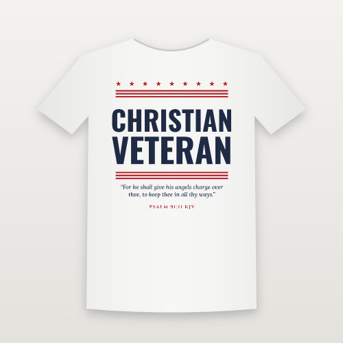 Christian Veteran Youth Tee with Psalm 91:11 (Stars & Stripes) - White