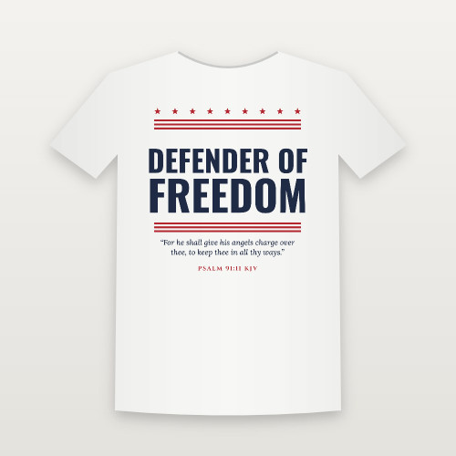 Defender of Freedom Veteran Youth Tee with Psalm 91:11 (Stars & Stripes) - White