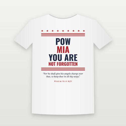 POW · MIA · You Are Not Forgotten Veteran Youth Tee with Psalm 91:11 (Stars & Stripes) - White