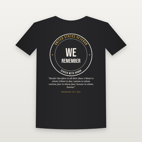 We Remember Veteran Toddler Tee with Romans 13:7 (Badge) - Black