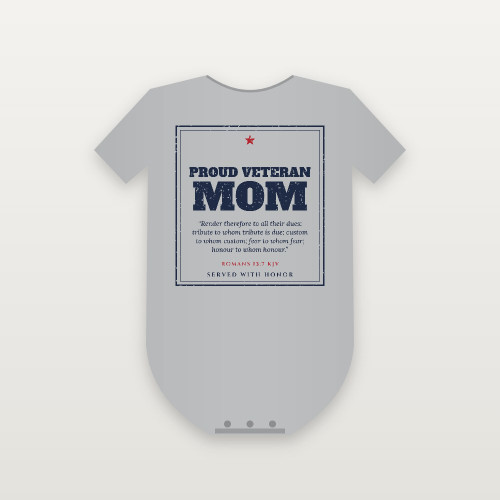 Proud Veteran Mom Baby One Piece with Romans 13:7 (Vintage Frame) - Heather Gray