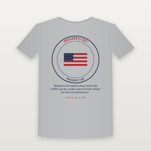 Presidents Day Presidents' Day Christian Short Sleeve Tee with Psalm 33:12 (Emblem Badge) - Heather Gray