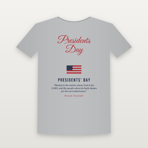Presidents Day Presidents' Day Christian Short Sleeve Tee with Psalm 33:12 (Holiday Script) - Heather Gray