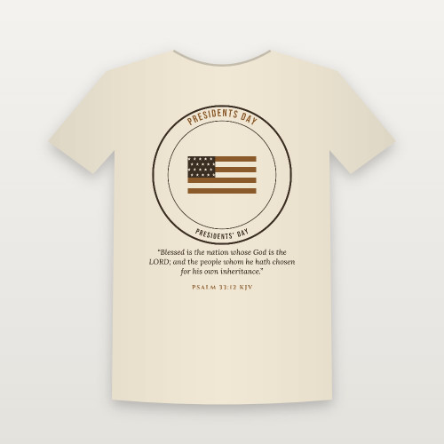 Presidents Day Presidents' Day Christian Short Sleeve Tee with Psalm 33:12 (Emblem Badge) - Natural
