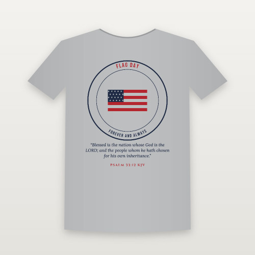 Flag Day Christian Short Sleeve Tee with Psalm 33:12 (Emblem Badge) - Heather Gray