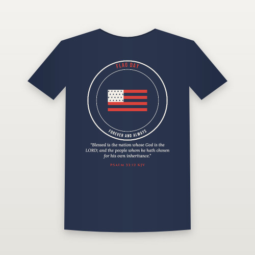 Flag Day Christian Short Sleeve Tee with Psalm 33:12 (Emblem Badge) - Navy
