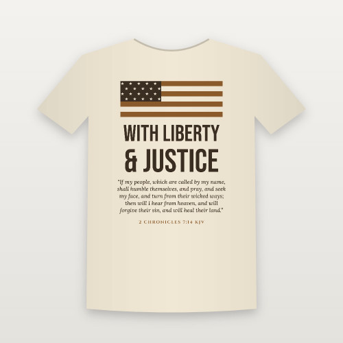 With Liberty & Justice Patriotic Short Sleeve Tee with 2 Chronicles 7:14 (Flag) - Natural