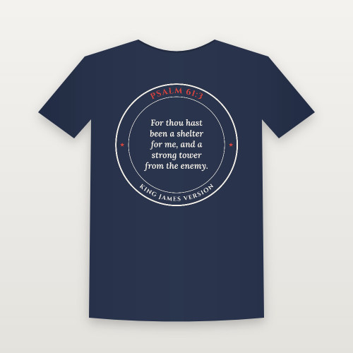 Psalm 61:3 KJV Christian Short Sleeve Tee (Round Badge) - Navy