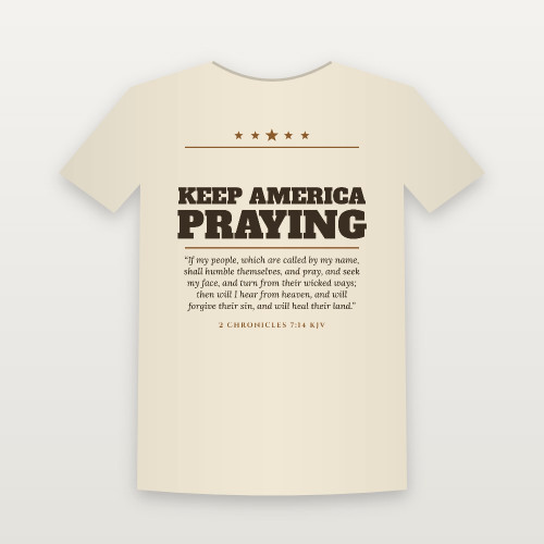 Keep America Praying Patriotic Short Sleeve Tee with 2 Chronicles 7:14 (Star Banner) - Natural