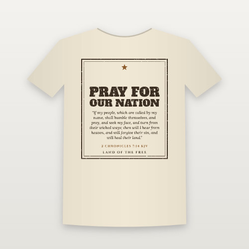 Pray for Our Nation Patriotic Short Sleeve Tee with 2 Chronicles 7:14 (Vintage Frame) - Natural