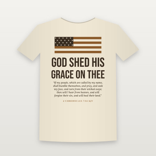 God Shed His Grace on Thee Patriotic Short Sleeve Tee with 2 Chronicles 7:14 (Flag) - Natural