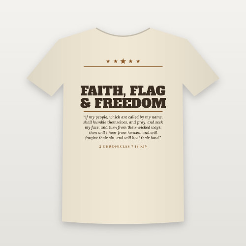 Faith, Flag & Freedom Patriotic Short Sleeve Tee with 2 Chronicles 7:14 (Star Banner) - Natural