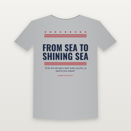 From Sea to Shining Sea Patriotic Short Sleeve Tee with John 8:36 (Stars & Stripes) - Heather Gray