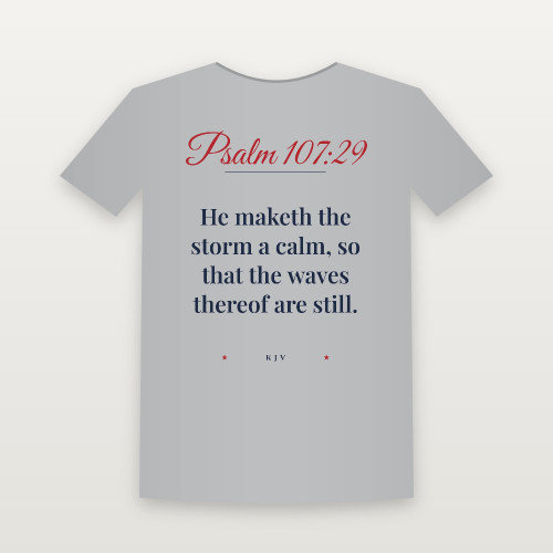Psalm 107:29 KJV Christian Short Sleeve Tee (Script) - Heather Gray