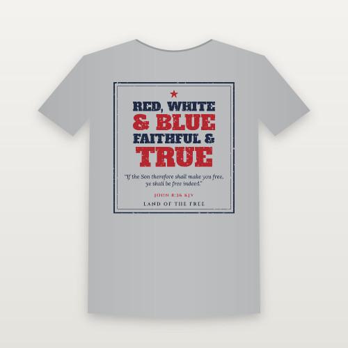 Red, White & Blue · Faithful & True Patriotic Short Sleeve Tee with John 8:36 (Vintage Frame) - Heather Gray