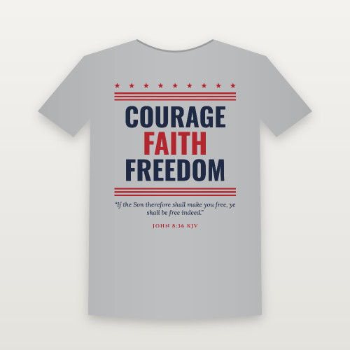 Courage · Faith · Freedom Patriotic Short Sleeve Tee with John 8:36 (Stars & Stripes) - Heather Gray