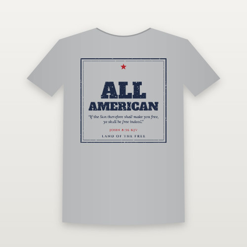 All American Patriotic Short Sleeve Tee with John 8:36 (Vintage Frame) - Heather Gray
