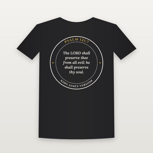 Psalm 121:7 KJV Christian Short Sleeve Tee (Round Badge) - Black