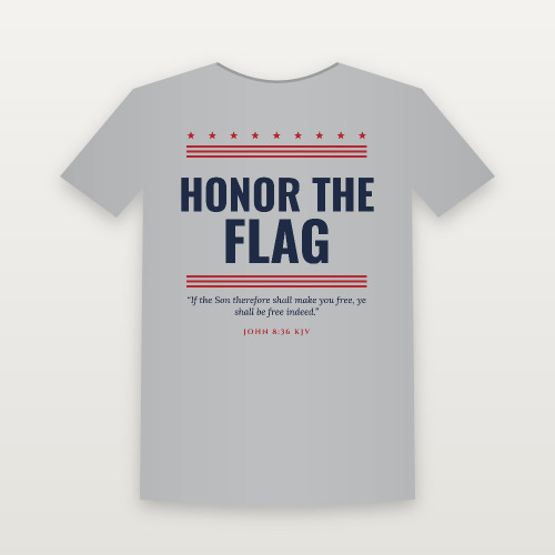 Honor the Flag Patriotic Short Sleeve Tee with John 8:36 (Stars & Stripes) - Heather Gray