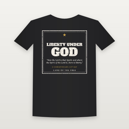 Liberty Under God Patriotic Short Sleeve Tee with 2 Corinthians 3:17 (Vintage Frame) - Black
