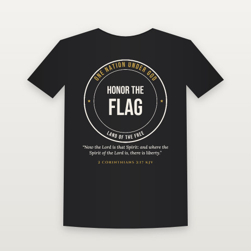 Honor the Flag Patriotic Short Sleeve Tee with 2 Corinthians 3:17 (Badge) - Black