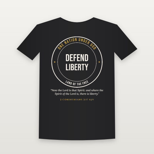 Defend Liberty Patriotic Short Sleeve Tee with 2 Corinthians 3:17 (Badge) - Black