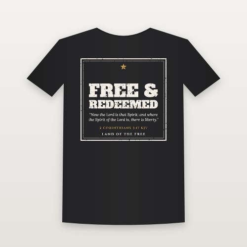 Free & Redeemed Patriotic Women's Relaxed Tee with 2 Corinthians 3:17 (Vintage Frame) - Black