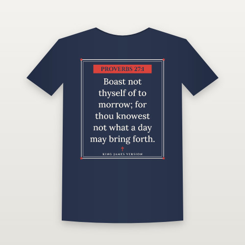 Proverbs 27:1 KJV Christian Short Sleeve Tee (Framed) - Navy