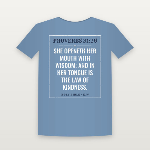 Proverbs 31:26 KJV Christian Short Sleeve Tee (Vintage) - Heather Blue